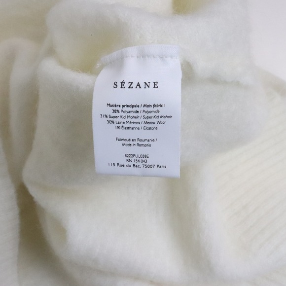 NWT Sezane Zaria Jumper Bow Neck Sweater XL Ecru Mohair Ivory White Pullover - Picture 9 of 10